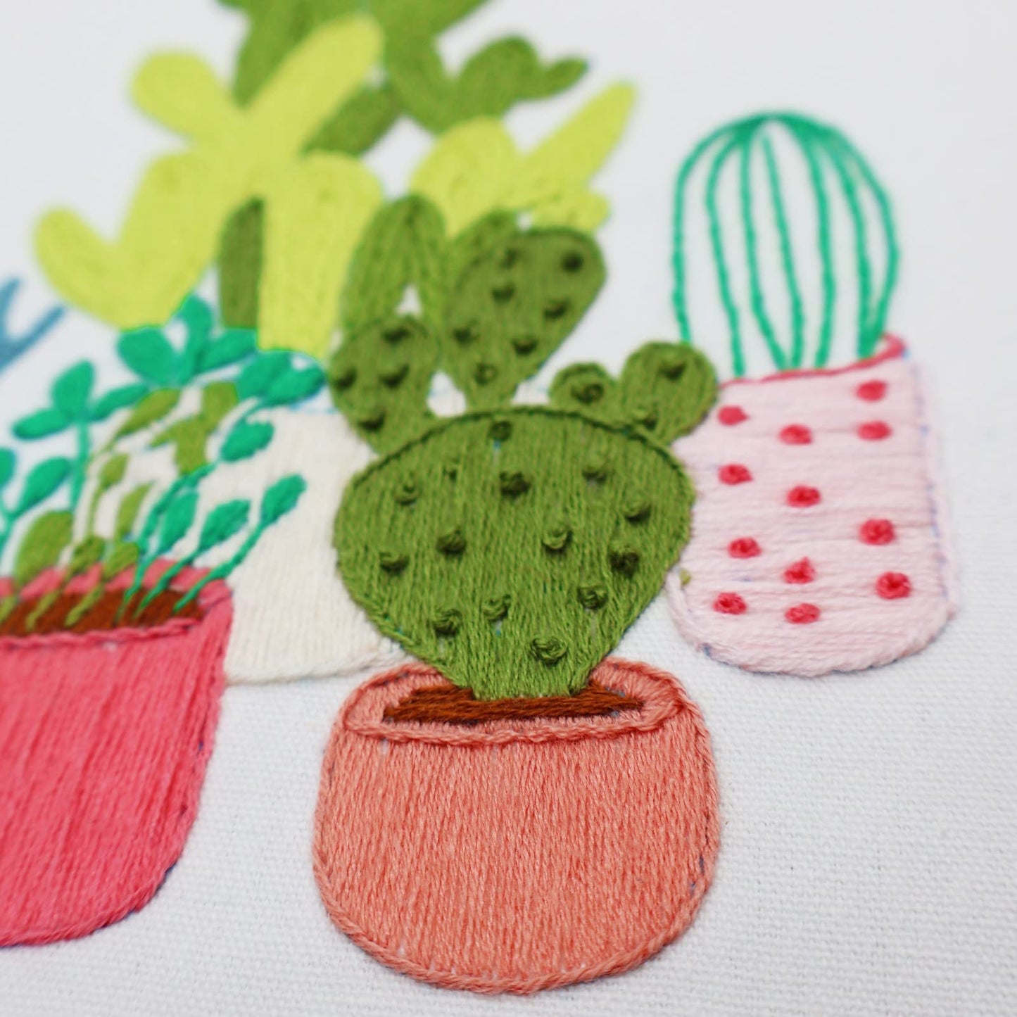 Embroidery Starter Kits for Adults Beginners with Stamped Pattern, Embroidery Floss + Needles + Hoop, Cactus Series, 3 Pack