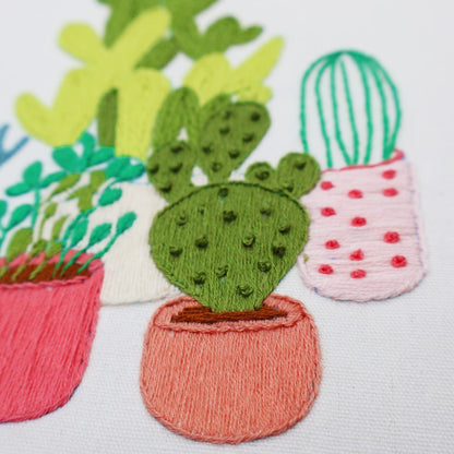 Embroidery Starter Kits for Adults Beginners with Stamped Pattern, Embroidery Floss + Needles + Hoop, Cactus Series, 3 Pack