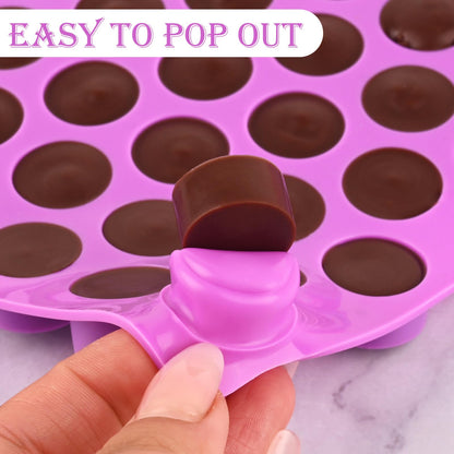 Round Candy Molds Silicone, 220 Cavities Mini Cylinder Molds for Chocolate, Hard Candy, Gummy, Ganache, Ice Cubes, Set of 4 with 2 Droppers