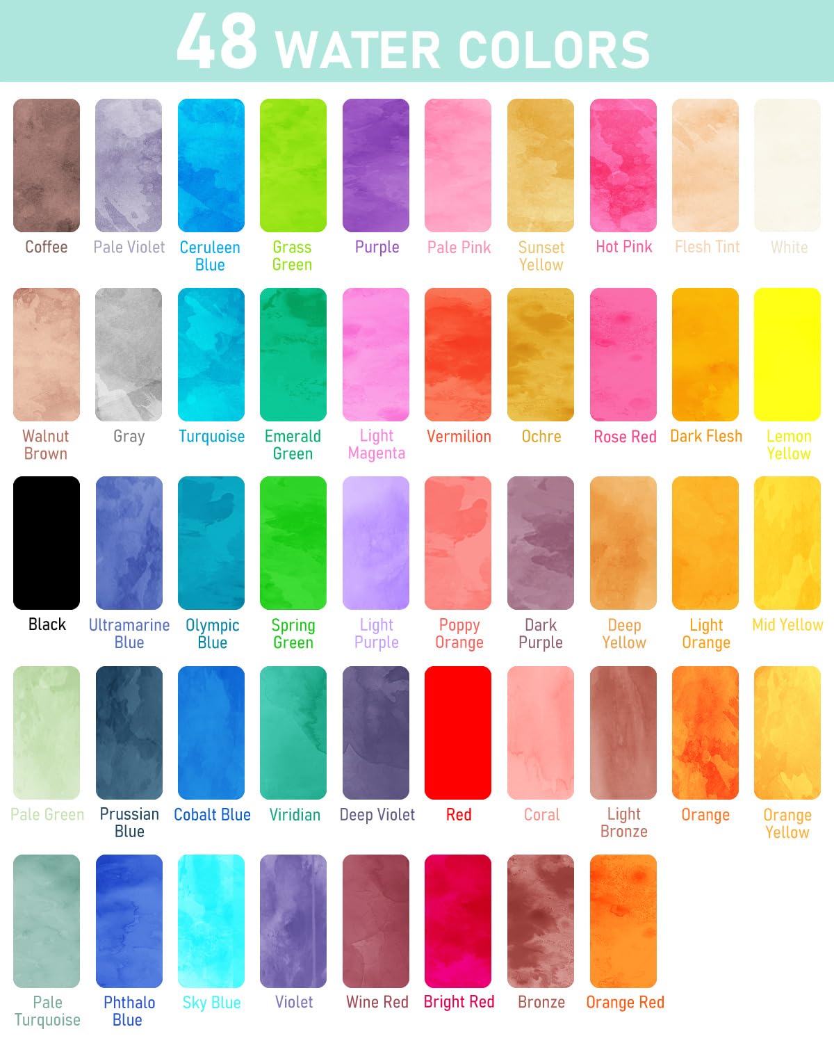 Watercolor Paint Set, 48 Water Colors Kit with 3 Painting Brushes, Palette, Watercolor Pen, Non-toxic Painting Supplies for Kids, Adults, Students, Beginners and Artists