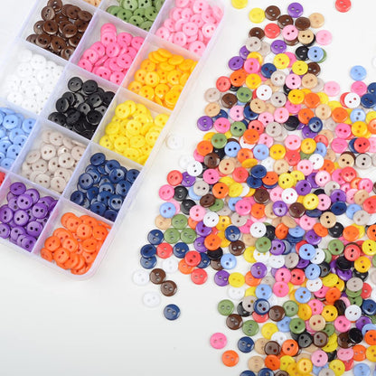Round 2 Holes Craft Buttons, 1125Pcs 0.35 Inch(9mm) Sewing Buttons, 15 Colors Resin Buttons, for Sewing Children Sweater DIY Crafts Scrapbooking Children's Manual Project