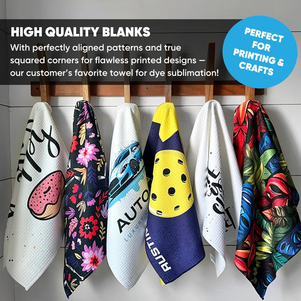 Sublimation Blanks | Premium Kitchen Towels | Waffle Weave Tea Towels | Polyester for Sublimation (16x24 Inches, Pack of 6)