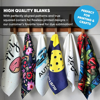 Sublimation Blanks | Premium Kitchen Towels | Waffle Weave Tea Towels | Polyester for Sublimation (16x24 Inches, Pack of 6)