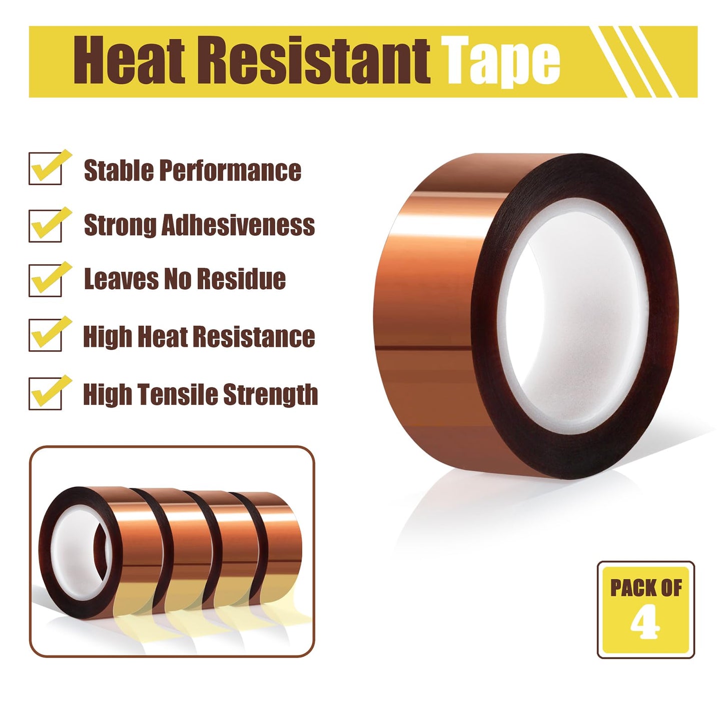 4 Rolls 20mm x16m(52FT) Heat Tape High Temperature Heat Resistant Tape Heat Transfer Tape for Heat Sublimation Press Vinyl,No Residue