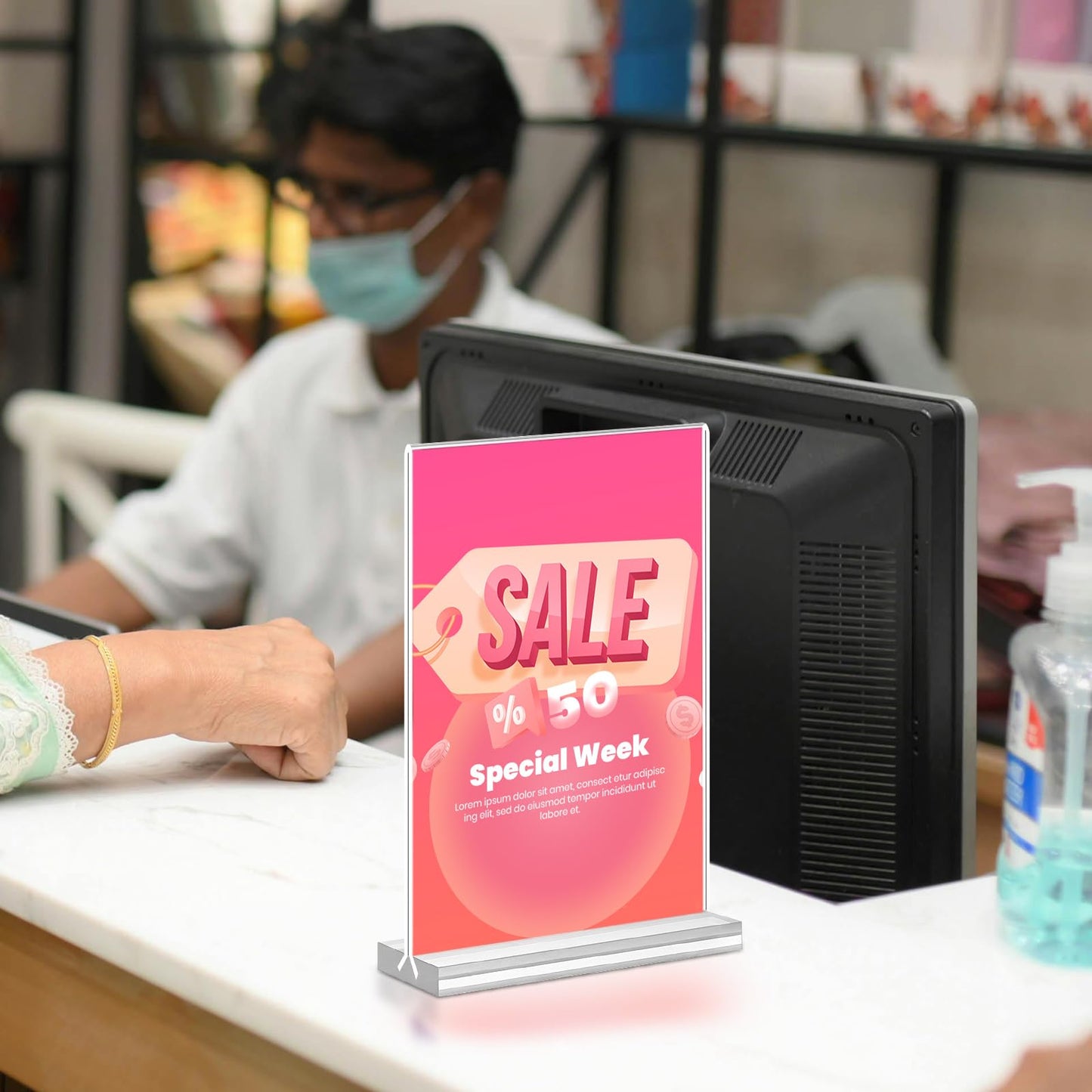 Acrylic Sign Holder 4x6, 15 Pack Clear Double Sided Menu Vertical Display Stand, Desktop Paper Holder Suitable for Restaurants, Office, Store, Show Fair