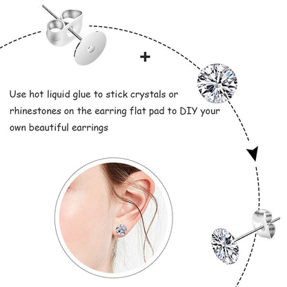 450PCS Earring Posts Stainless Steel Flat Pad,Hypoallergenic Stud Earrings with Butterfly and Rubber Bullet Earring Backs for Jewelry DIY Making Findings (Silver) (Silver)