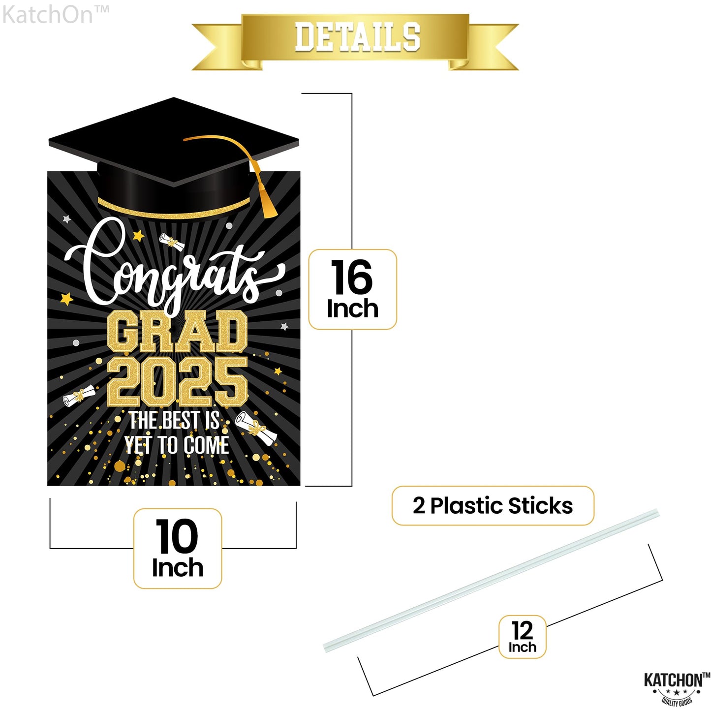 Congrats Grad Yard Sign - 16x10 Inches | Black and Gold Class of 2025 Congrats Yard Sign | Graduation Party Decoration | Congrats Grad Lawn Signs for Graduation Decorations 2025