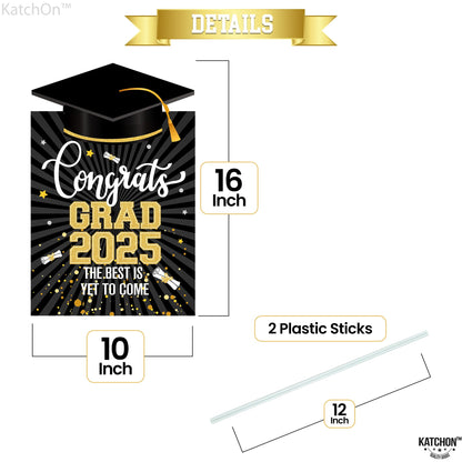 Congrats Grad Yard Sign - 16x10 Inches | Black and Gold Class of 2025 Congrats Yard Sign | Graduation Party Decoration | Congrats Grad Lawn Signs for Graduation Decorations 2025