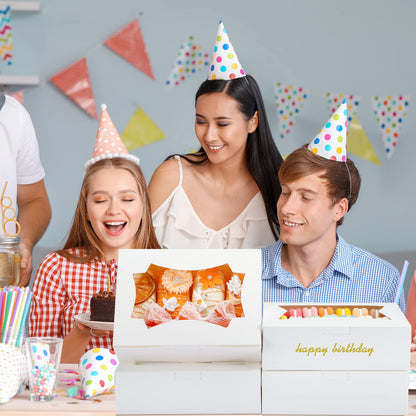 50pcs Cookie Boxes with Window, 8x6x2.5 Inches 2 Style Window Bakery Boxes for Treats, Father's Day, Chocolate Covered Strawberries, Muffins, Donuts