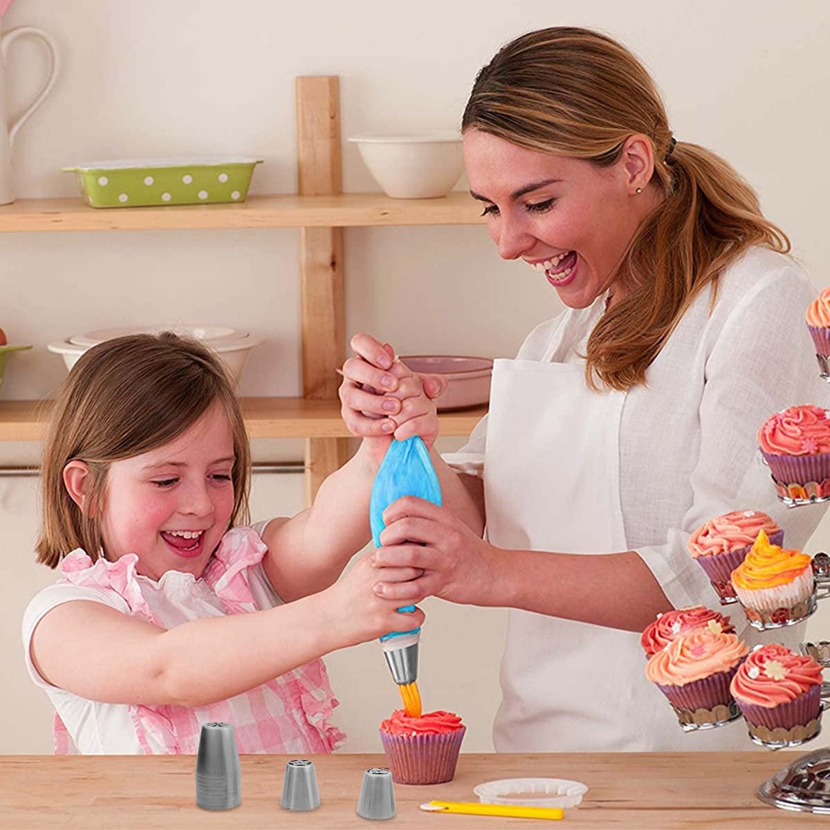 Russian Flower Piping Tips Set - 47 Pcs Cake & Cupcake Decorating Kit - 12 Icing Nozzles, 2 Leaf Tips, 30 Pastry Bags, 1 EVA Bag, 2 Couplers