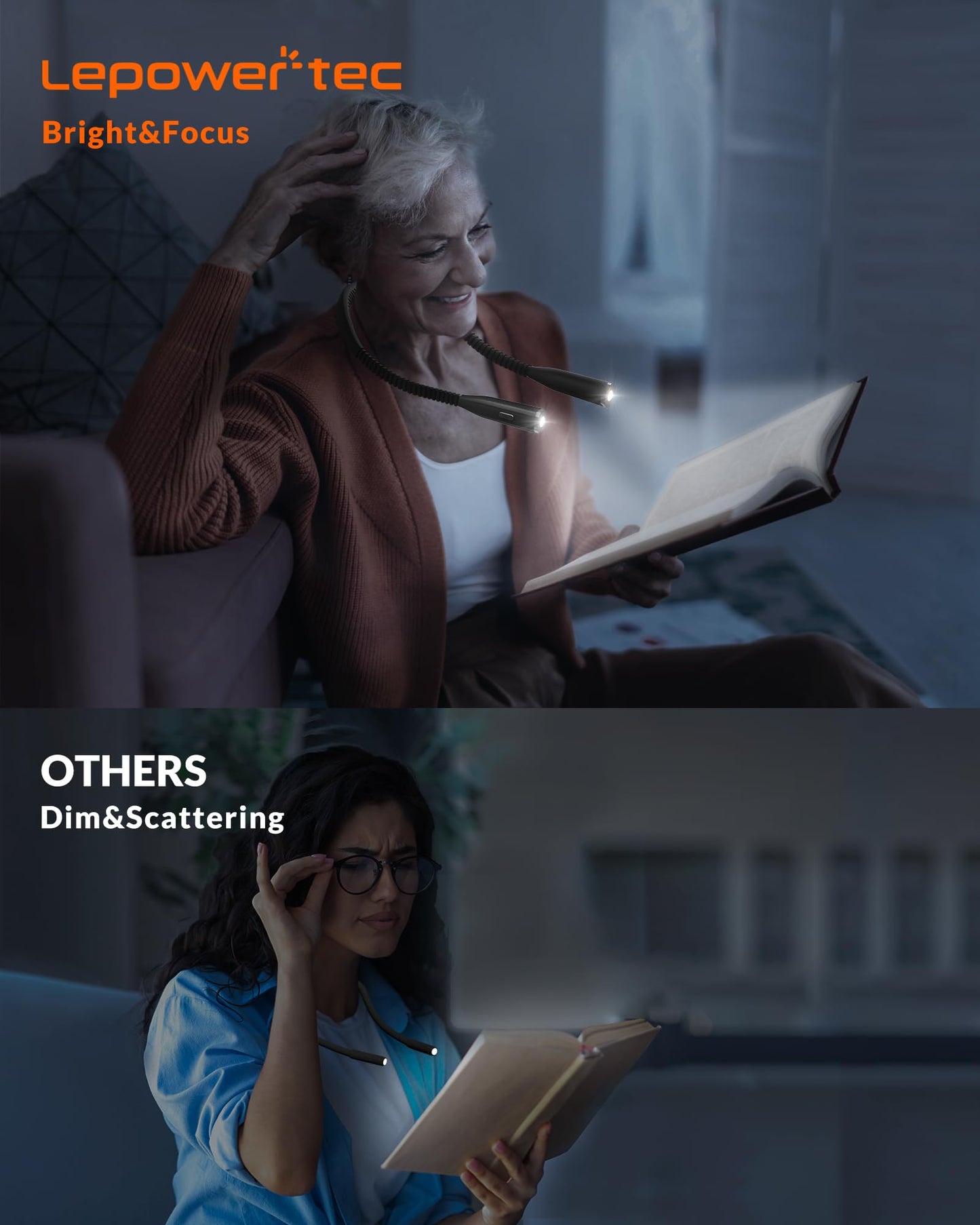 Neck Light - 3-Color & 5-Brightness, Comfortable Silicone Arm, Eye-Caring for Reading, Knitting, Crafting