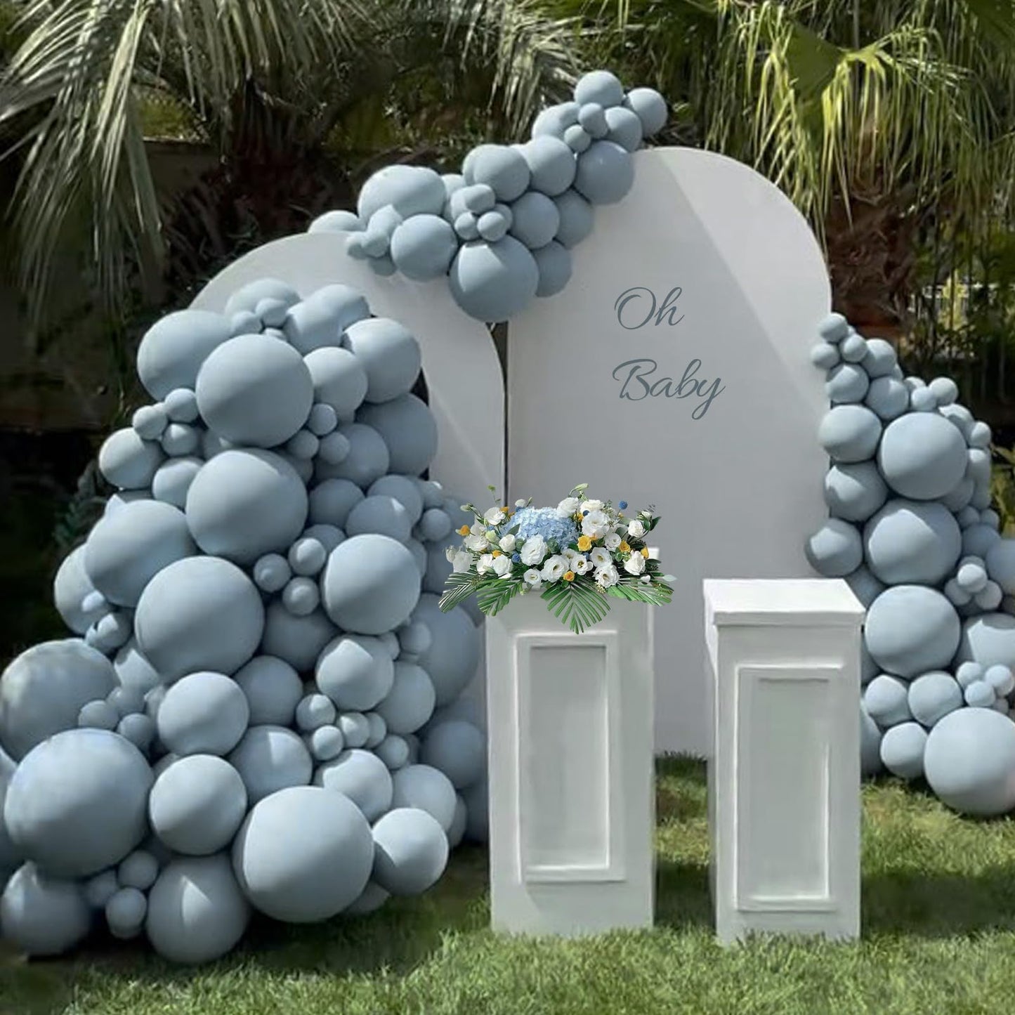 110pcs Dusty Blue Balloons, 18 12 10 5 inch Dusty Blue Balloons Different Sizes Balloon Arch Kit for Bridal Shower Gender Reveal Baby Shower Birthday Party Decorations