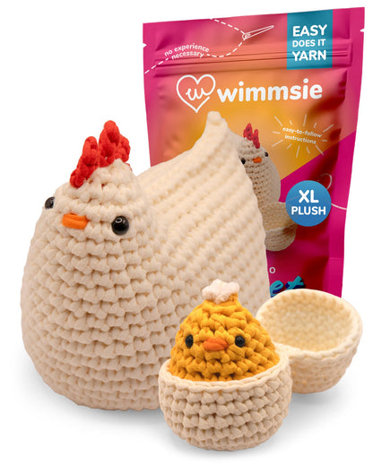 Crochet Animal Kit for Beginners - Easy Beginner Crochet Kit for Kids - Amigurumi Chicken Chick & Egg - 3 Kawaii Stuffed Animals - Cute DIY Yarn Plush