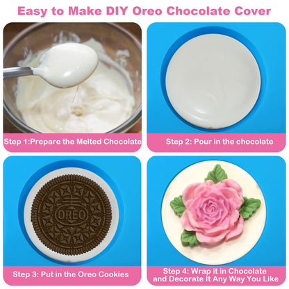 3Pcs Oreo Cookie Chocolate Silicone Mold, 12-Cavity Round Cylinder Oreo Chocolate Cover Molds for Candy, Silicone Baking Molds for Mini Cakes, Jelly