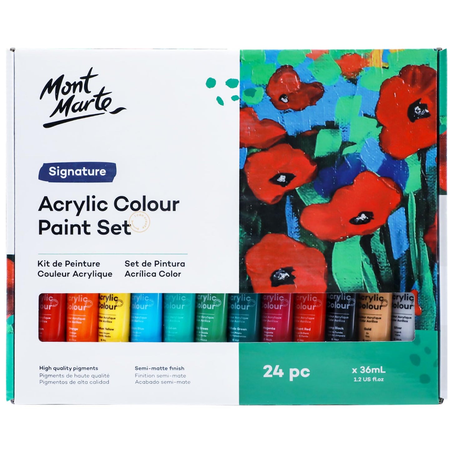 Acrylic Paint Set 24 Colours 36ml, Perfect for Canvas, Wood, Fabric, Leather, Cardboard, Paper, MDF and Crafts