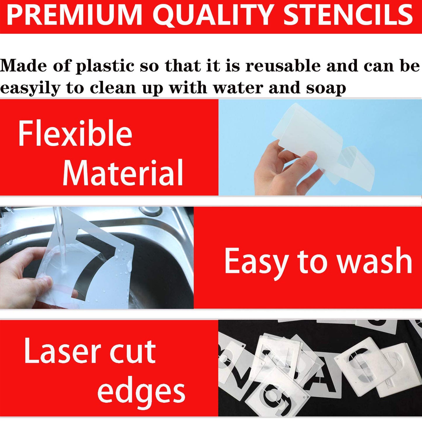 4 Inch Letter Stencils and Numbers, 36 Pcs Alphabet Art Craft Stencil, Reusable Plastic Templates for Wood, Wall, Fabric, Rock, Signage (4 Inch)