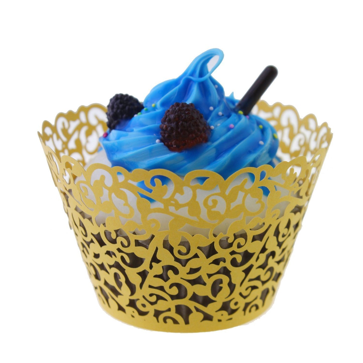 100pcs Cupcake Wrappers Artistic Bake Cake Paper Cups Little Vine Lace Laser Cut Liner Baking Cup Muffin Case Trays for Wedding Party Birthday Decoration (Gold)
