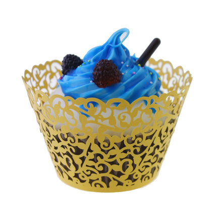 100pcs Cupcake Wrappers Artistic Bake Cake Paper Cups Little Vine Lace Laser Cut Liner Baking Cup Muffin Case Trays for Wedding Party Birthday Decoration (Gold)
