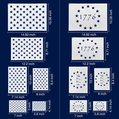 American Flag 50 Star Stencils and 13 Stars 1776 Templates, American Flag Templates, Ideal for Painting on Wood, Fabric, Paper, Walls [6 Sizes, 2 Styles]