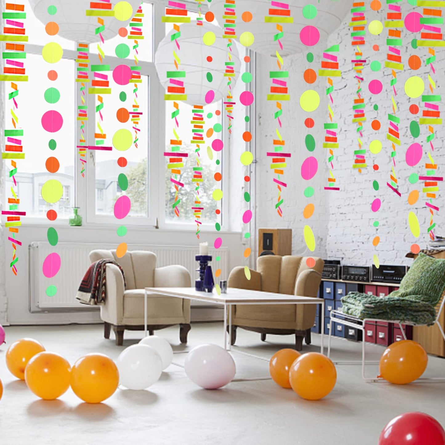 530feet UV Paper Neon Garland Neon Streamers Glow in The Dark Glow Party Supplies and Decorations Glow in The Dark Streamers Blacklight Reactive Fluorescent Black Light Neon Party Supply for Birthday