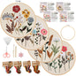 Embroidery Kit, 4 Sets Cross Stitch Kits for Beginners with Stamped Flower Pattern, Starter Kits for Adults Hand Craft Lover with Embroidery Hoop, Instructions and Threads