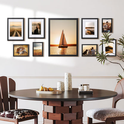 4x6 Picture Frame Set of 5, Black Frames Display Photo 3.5x5 with Mat or 4x6 without, Gallery Wall Frame Set, Wall or Tabletop Display (Black)