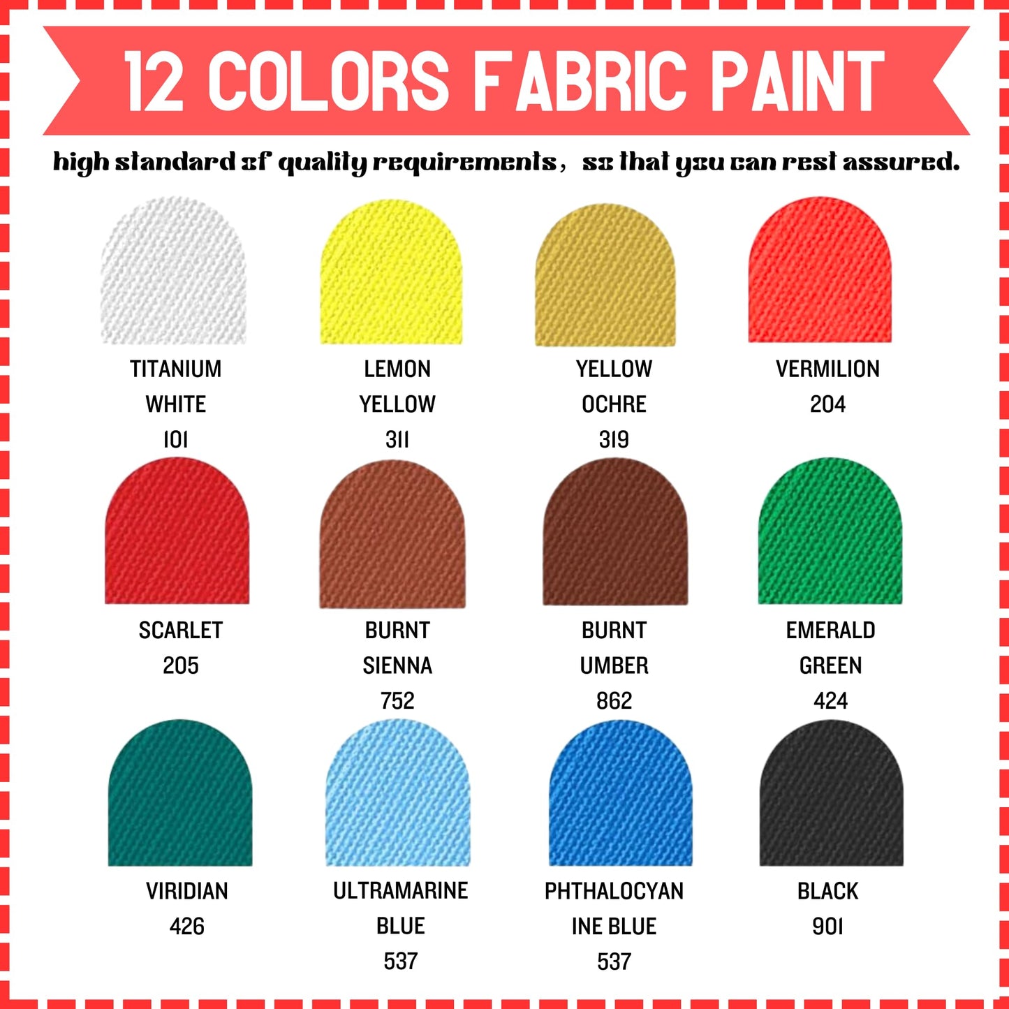 Fabric Paint Set for Clothes with 6 Brushes, 1 Palette, 12 Colors (12ml, 0.4oz) - Permanent Textile Paint Puffy Paint Kit for Shoes, Canvas - Non-Toxic Slick Painting Set for Adults, Beginner & Artists