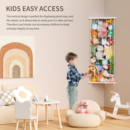 Stuffed Animal Storage Toy Organizer(Patented) - Corner Stuffed Animal Holder Length Adjustable - Wall Hanging Stuffed Animal Net Plush Storage for Nursery Playroom Bedroom Kids Room Decro(White)