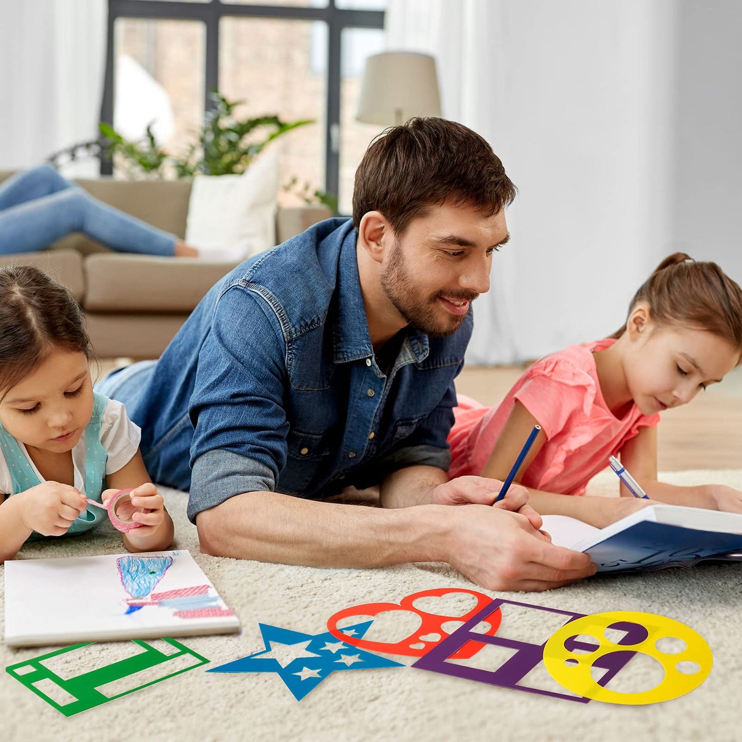 12 Pieces Geometric Stencils Template Set for Kids Children Simple Drawing Stencils Colorful Art Painting Template for Toddlers Preschooler Learning Tool (Cute Colors,4.9 x 5.1 Inch)