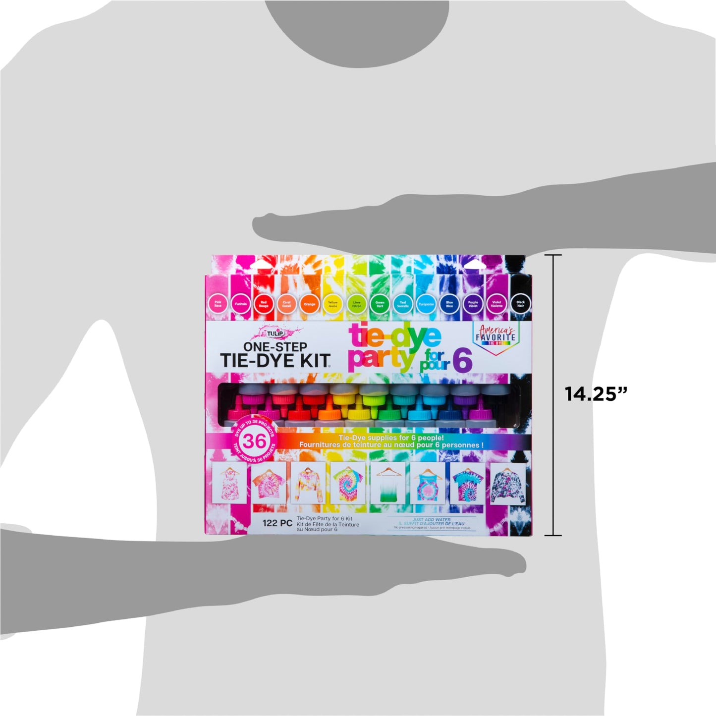 One-Step Tie-Dye Kit Party Supplies, 18 Bottles Tie Dye, Rainbow, 1 Count (Pack of 1)