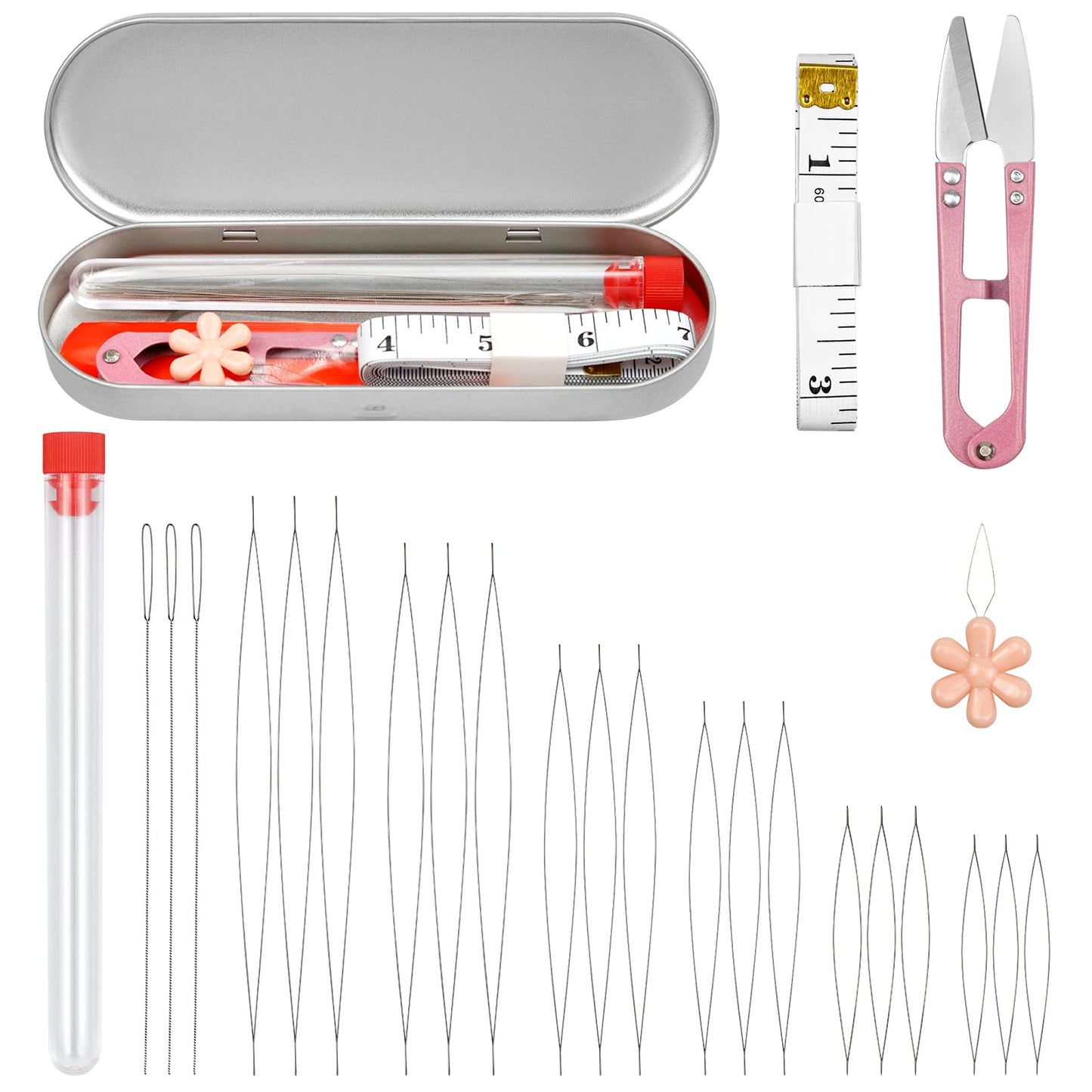 21 Pieces Beading Needles Set, 6 Sizes Seed Beads Needles Big Eye, Collapsible Beading Needles Set for Jewelry Making