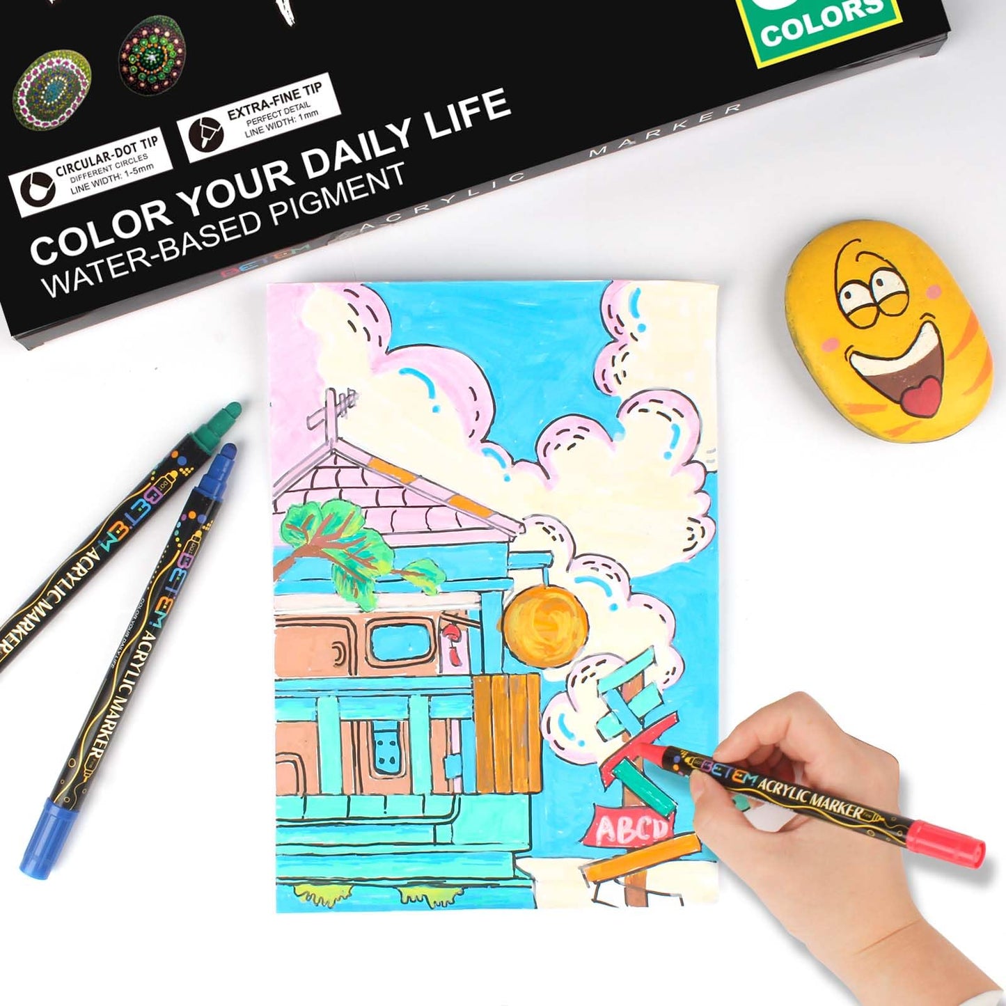 36 Colors Dual Tip Acrylic Paint Pens Markers, Premium Acrylic Paint Pens for Wood, Canvas, Stone, Rock Painting, Glass, Ceramic Surfaces, DIY Crafts Making Art Supplies