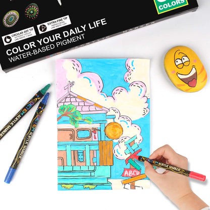 36 Colors Dual Tip Acrylic Paint Pens Markers, Premium Acrylic Paint Pens for Wood, Canvas, Stone, Rock Painting, Glass, Ceramic Surfaces, DIY Crafts Making Art Supplies