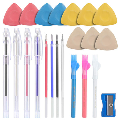 Tailors Chalk & Fabric Markers for Quilting - 10PCS Tailor's Chalk, 4PCS Heat Erasable Pens with 4 Refills, 3 PCS Sewing Fabric Pencils