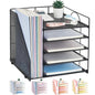 Desk Organizers and Accessories, 5-Tier Paper Letter Tray Organizer with File Holder, Desktop Organizer for Office Supplies (Black)