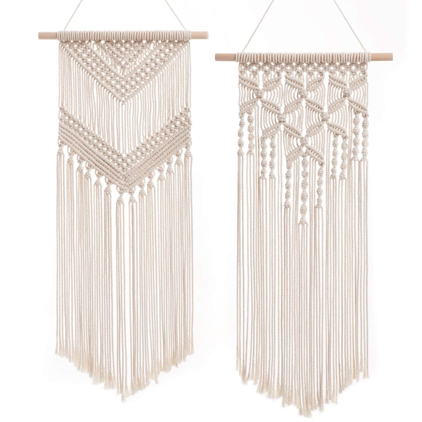 2 Pcs Macrame Wall Hanging Decor Woven Wall Art Macrame Tapestry Boho Chic Home Decoration for Apartment Bedroom Nursery Gallery,13" W×27" L and 13''W×29" L