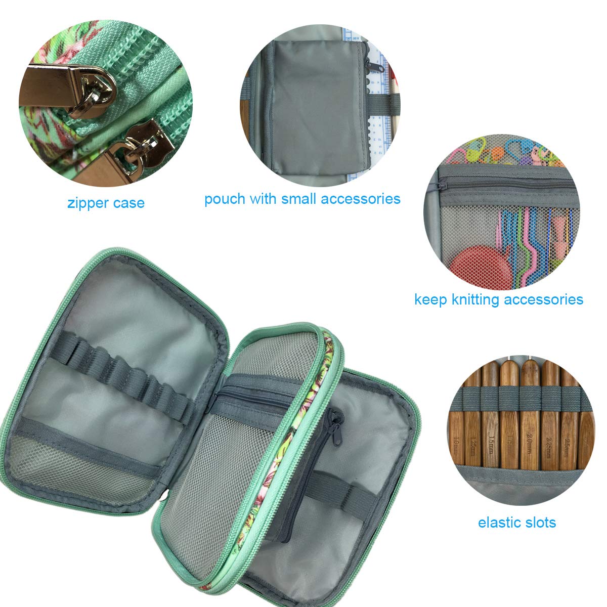 New Crochet Hook Case Without Hooks and Accessories, Zipper Storage Organizer Bag with Web Pockets for Various Crochet Needles/Knitting Accessories/Crochet Hook Kit Tools, Lightweight, Easy to Hold