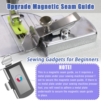 Magnetic Seam Guide for Sewing Machine, Magnetic Sewing Guide with Clip, Hemmer Guide, Multifunctional Hem Guide, Universal Sewing Machine Attachments, Sewing Supplies Accessories