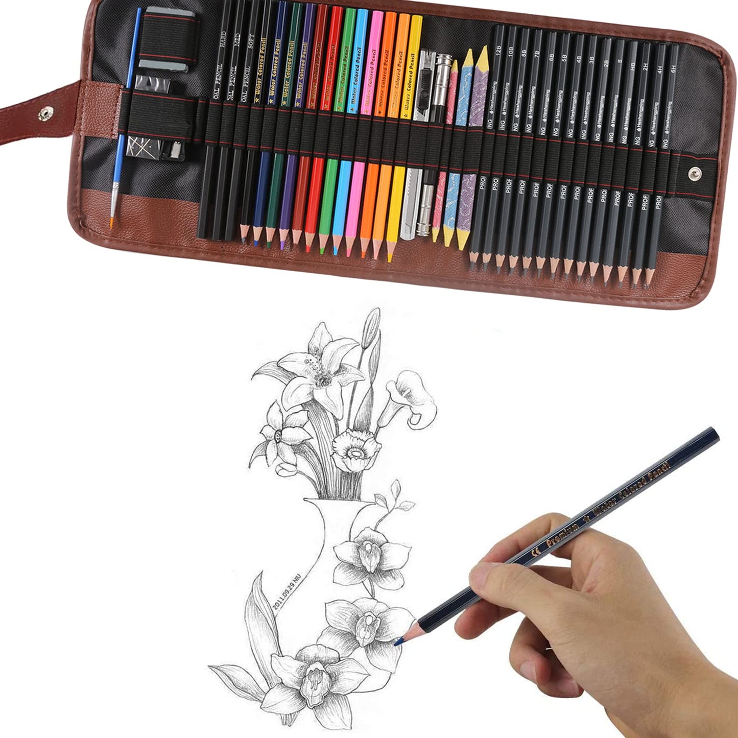 Sketching Pencil Set Drawing Pen Charcoal Sketch Kit Cover Graphite Charcoal Watercolor Pencils Paper Erasable Pen Beginners Artist Children and Adults(39pcs Art Supplies)