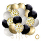 Black and Gold Confetti Balloons, 50 Pack 12inch White Latex Party Balloon Set with Gold Ribbon for New Year Graduation Birthday Baby Shower Decorations