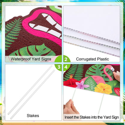 2 Pcs Tiki Yard Sign Luau Hawaiian Tropical Party Decoration Outdoor Tiki Bar Sign with Stakes for Summer