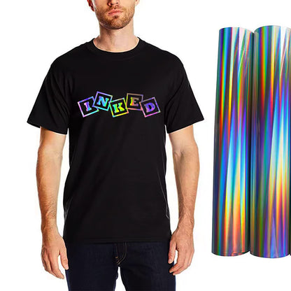Holographic Heat Transfer Vinyl 12IN x 6FT Rainbow HTV Iron on Vinyl for DIY Iron on Fabrics T-Shirts Hats Compatible with Cricut, Cameo, Heat Press Machines