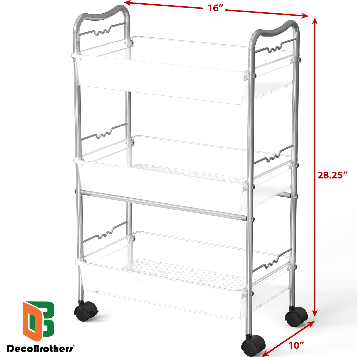 3 Tier Metal Rolling Storage Utility Cart with Wheels, Silver
