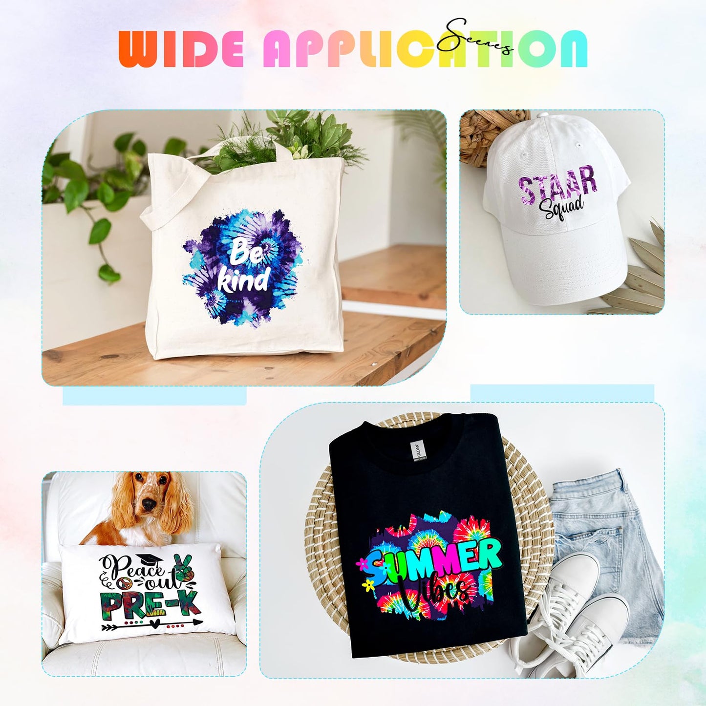 Tie Dye HTV Heat Transfer Vinyl - 12 Sheets Bundle, 10x12 Inch, Watercolor Swirl Patterned HTV for T-Shirts, Compatible with Cricut or Silhouette Cameo