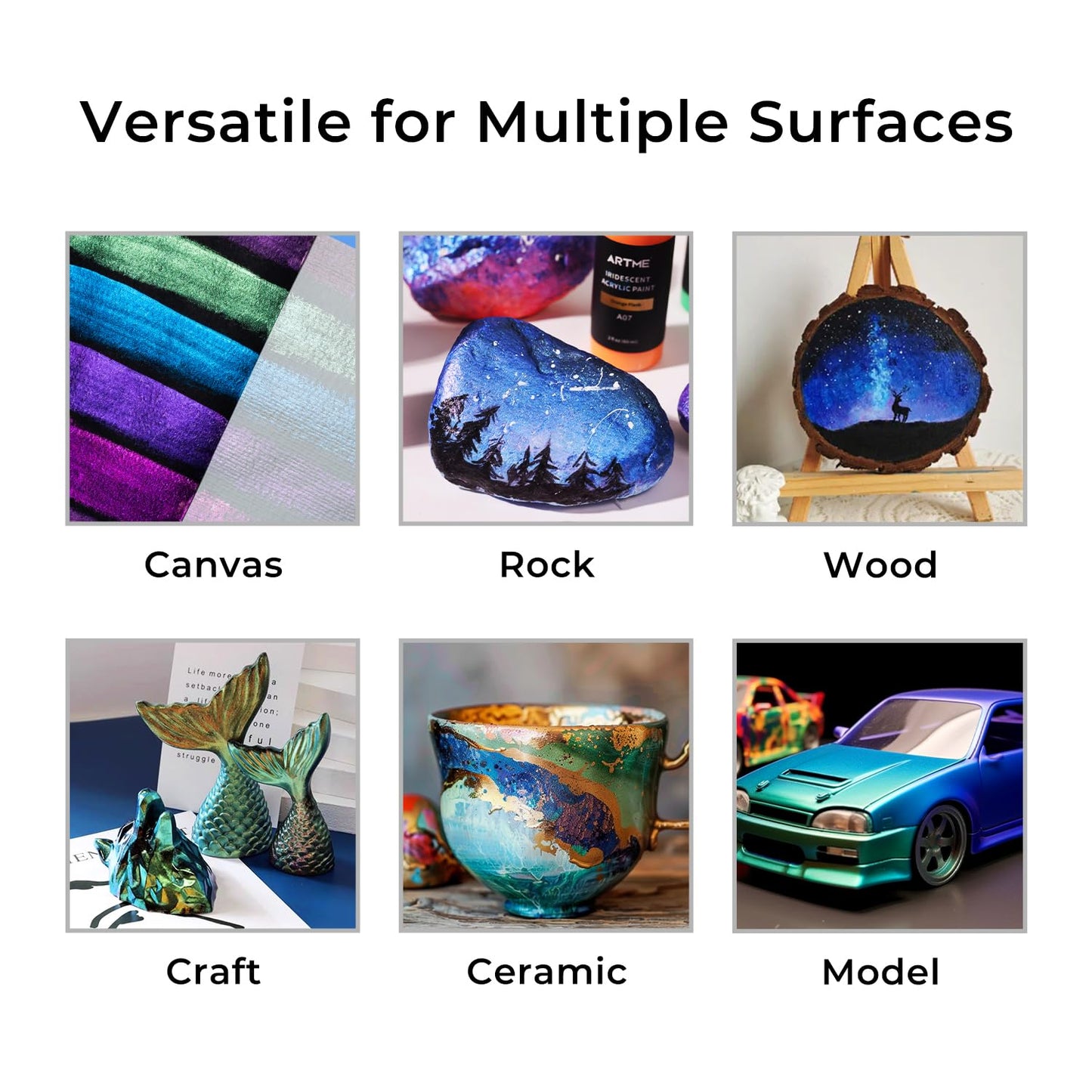 Iridescent Acrylic Paint Set, 20 Chameleon Colors in 2 oz/60ml Bottles, Color-shifting Acrylic Paint Perfect for Artists, Beginners on Canvas, Rocks, Wood, Fabric, Ceramic