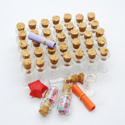 50pcs 0.5ml-extra Mini Tiny Clear Glass Jars Bottles with 50pcs Cork Stoppers and 50pcs Eye Screws, Glass Bottles for Decoration, Arts & Crafts, Projects, Party Favors