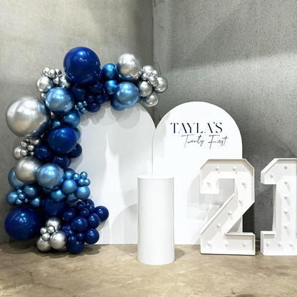 Blue Silver Balloons Set, 12 Inch Dark and Metallic Latex Balloons With Baby Blue Confetti for Birthday, Graduations, Baby Shower