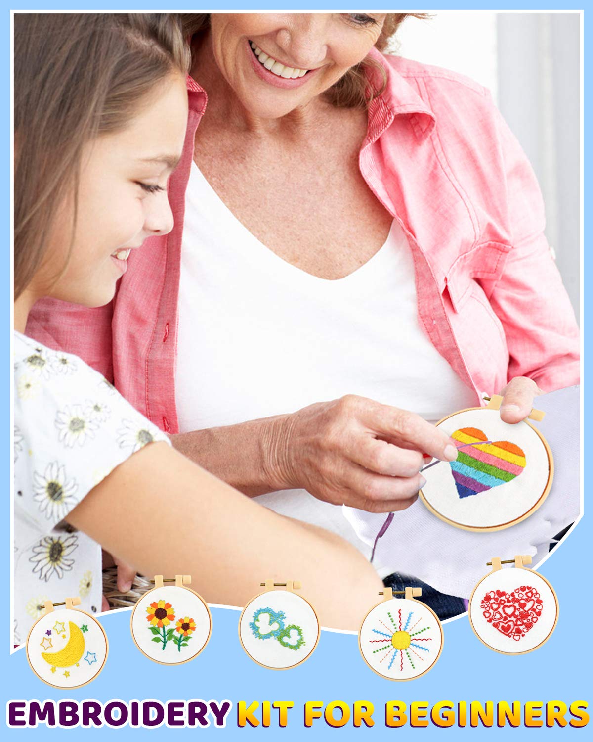 10 PCS Cross Stitch Kits for Beginners, Embroidery Beginner Kits for Kids 7-13, Include Instructions, Cross Stitch Kits with Pattern, Needlepoint Kits for Embroidery Projects