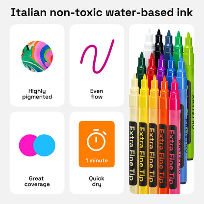 15 Acrylic Paint Pens, Art Set Acrylic Paint Markers, Fabric Markers for Textile, Canvas, Rock, Glass, Wood, Paper, Pumpkin, DIY for Kids and Adults