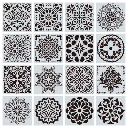 16 Pcs (6 x 6 Inch) Reusable Stencils, Mandala Stencils Mandala Dot Painting Templates Stencil for DIY Painting Art Scrapbook
